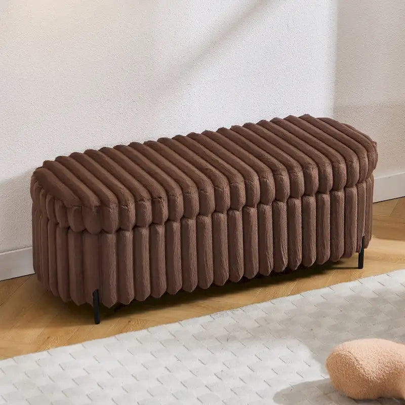 Gray 49" Storage Ottoman Bench with Metal Legs