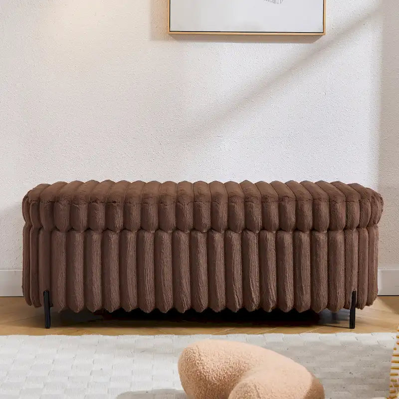 Gray 49" Storage Ottoman Bench with Metal Legs