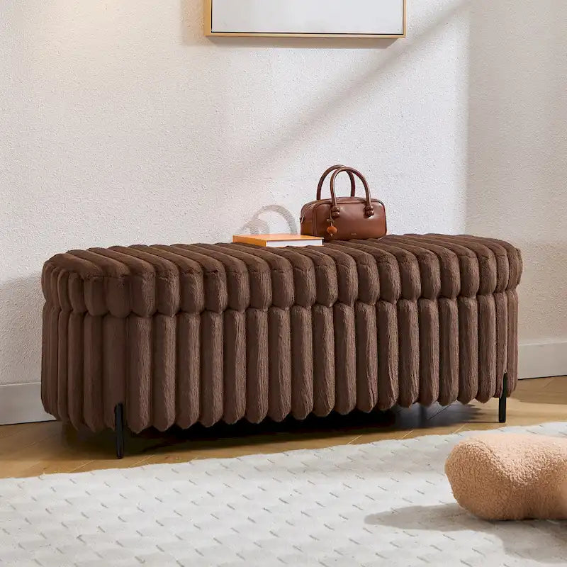 Gray 49" Storage Ottoman Bench with Metal Legs