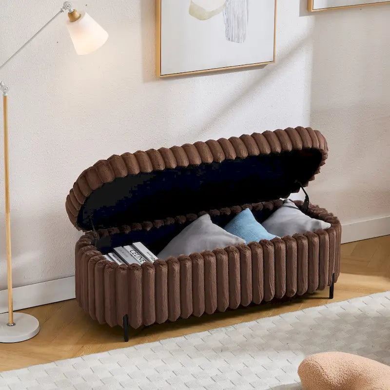 Gray 49" Storage Ottoman Bench with Metal Legs