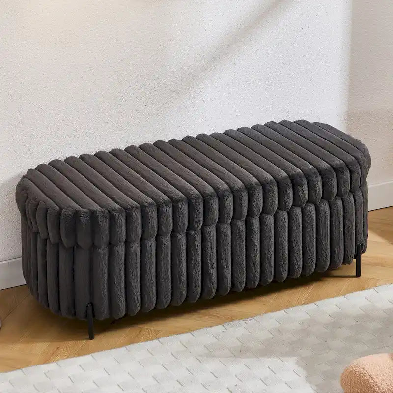 Gray 49" Storage Ottoman Bench with Metal Legs