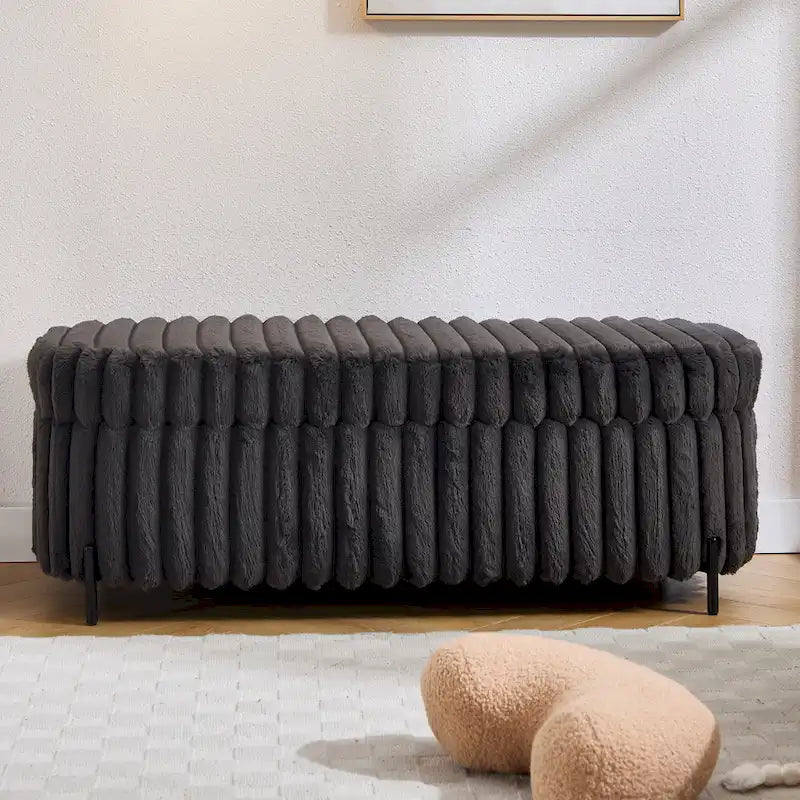 Gray 49" Storage Ottoman Bench with Metal Legs