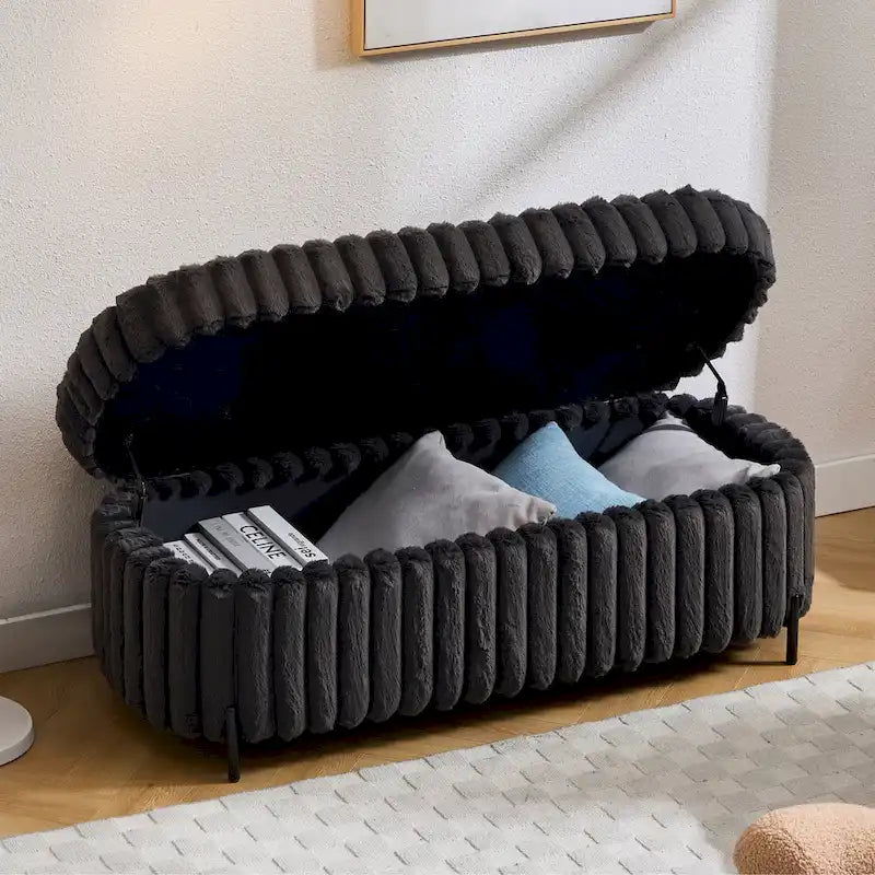 Gray 49" Storage Ottoman Bench with Metal Legs