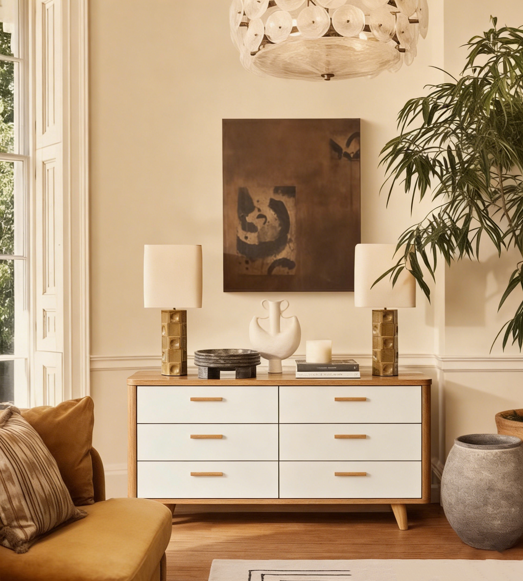 White and Wood Tone Multi-Drawer Storage Cabinet