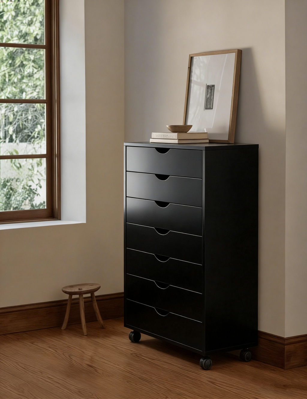 7-Drawer Mobile File Cabinet - Rolling Wheels - Black or White