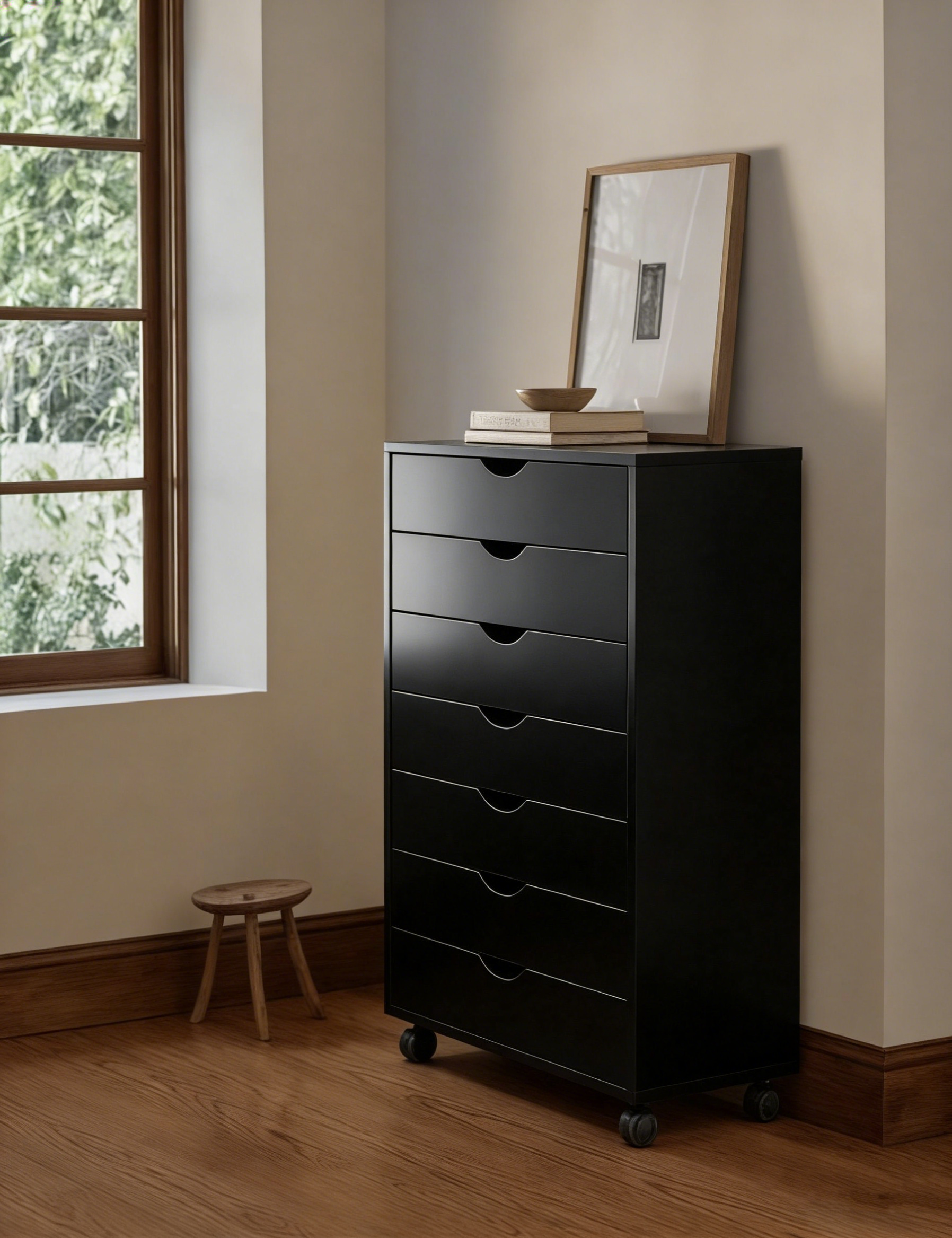 7-Drawer Mobile File Cabinet - Rolling Wheels - Black or White