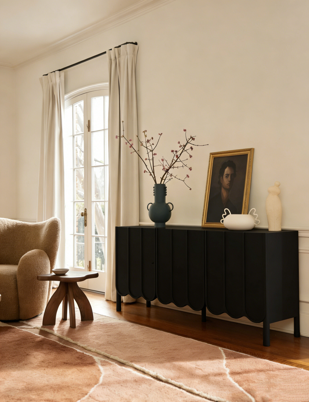 White Shoe Cabinet with Wave Pattern Doors - 31.5" Wide