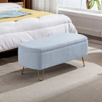 Blue Storage Ottoman Bench - Pleated Design - Gold Metal Legs