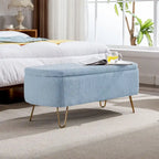 Blue Storage Ottoman Bench - Pleated Design - Gold Metal Legs
