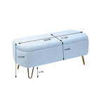 Blue Storage Ottoman Bench - Pleated Design - Gold Metal Legs