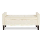 Cream Velvet Tufted Storage Bench with Armrests