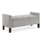 Cream Velvet Tufted Storage Bench with Armrests