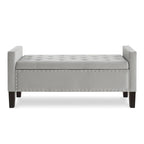 Cream Velvet Tufted Storage Bench with Armrests