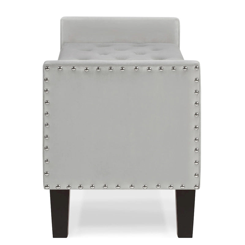 Cream Velvet Tufted Storage Bench with Armrests