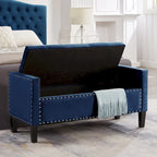 Cream Velvet Tufted Storage Bench with Armrests