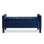 Cream Velvet Tufted Storage Bench with Armrests
