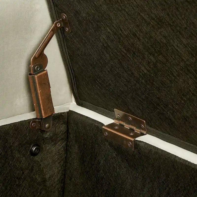 Cream Velvet Tufted Storage Bench with Armrests