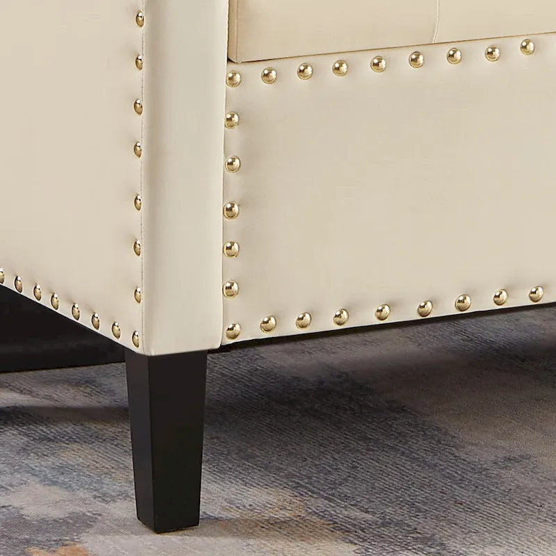 Cream Velvet Tufted Storage Bench with Armrests