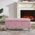 Tufted Storage Bench with Flip-Top and Metal Feet