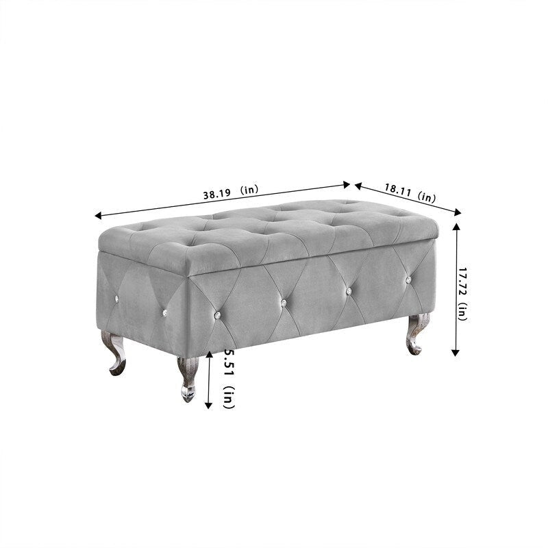 Tufted Storage Bench with Flip-Top and Metal Feet