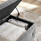 Tufted Storage Bench with Flip-Top and Metal Feet