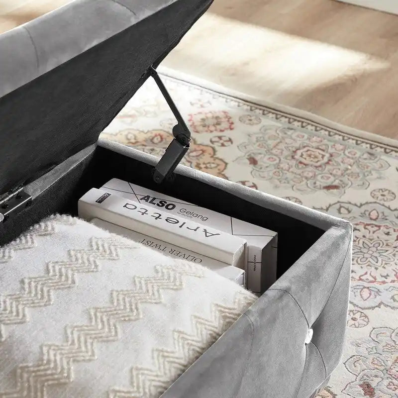 Tufted Storage Bench with Flip-Top and Metal Feet