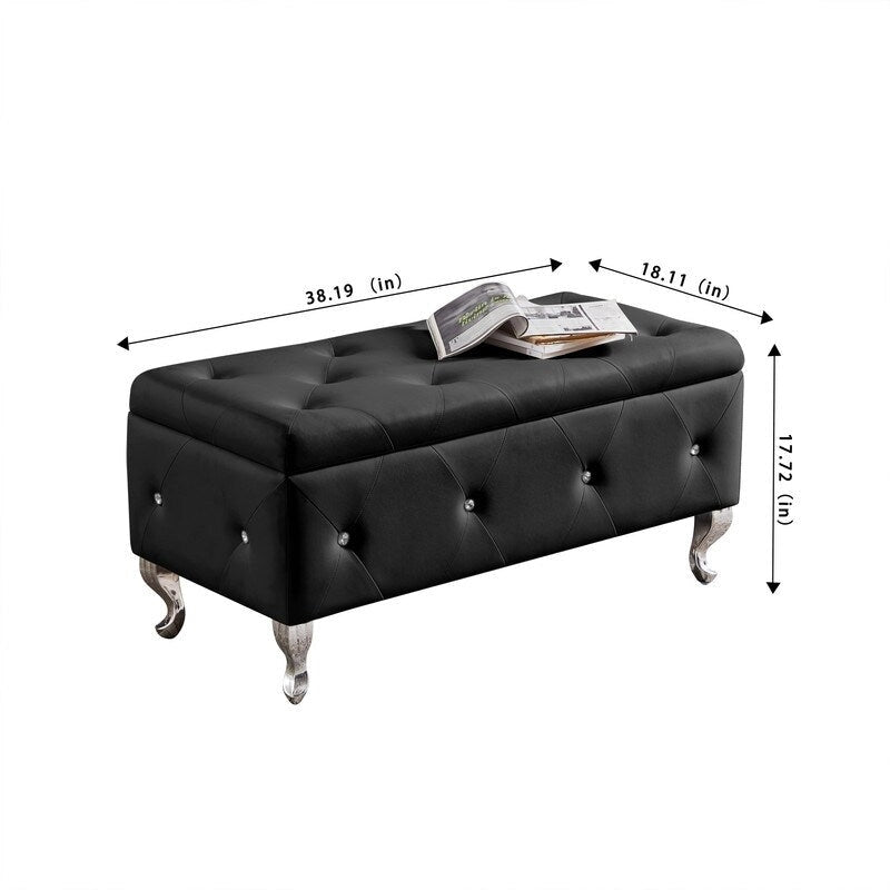 Tufted Storage Bench with Flip-Top and Metal Feet