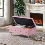Tufted Storage Bench with Flip-Top and Metal Feet