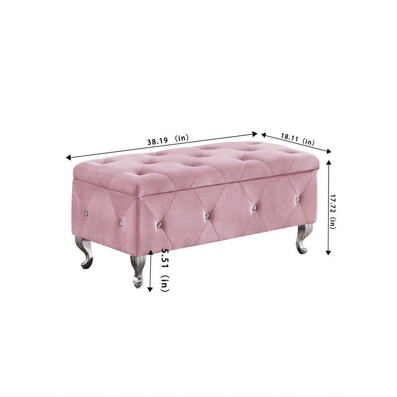Tufted Storage Bench with Flip-Top and Metal Feet