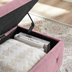 Tufted Storage Bench with Flip-Top and Metal Feet