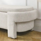 Beige Linen Upholstered Storage Bench with Turned Legs