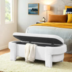 Beige Linen Upholstered Storage Bench with Turned Legs