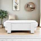 Beige Linen Upholstered Storage Bench with Turned Legs