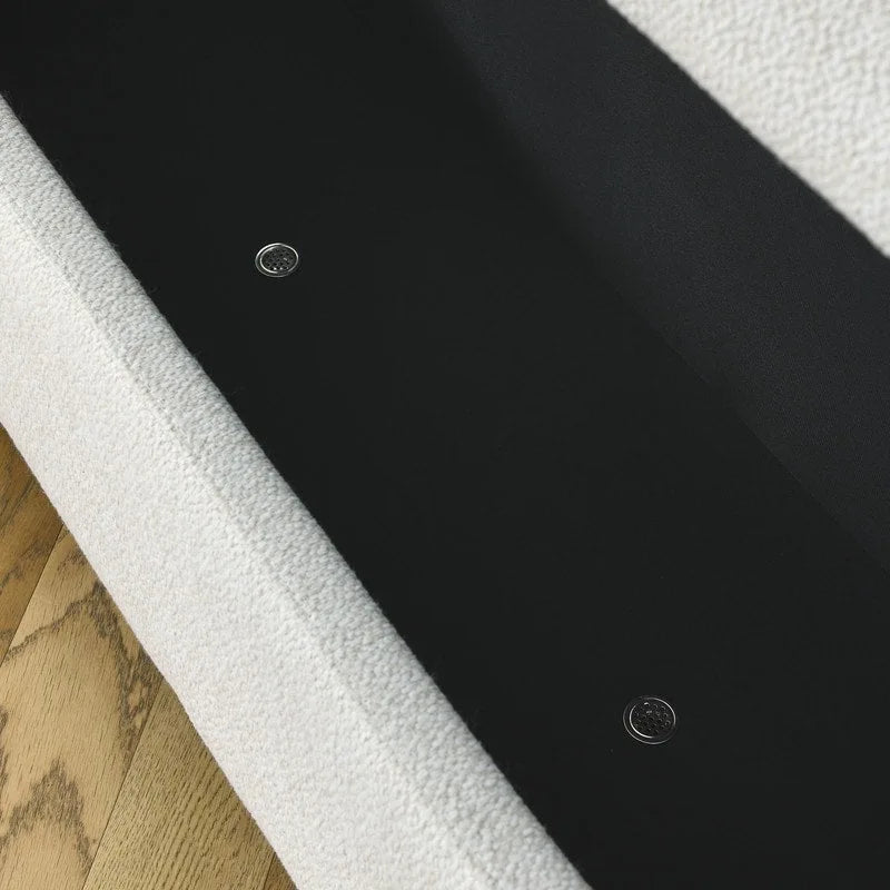 Beige Linen Upholstered Storage Bench with Turned Legs