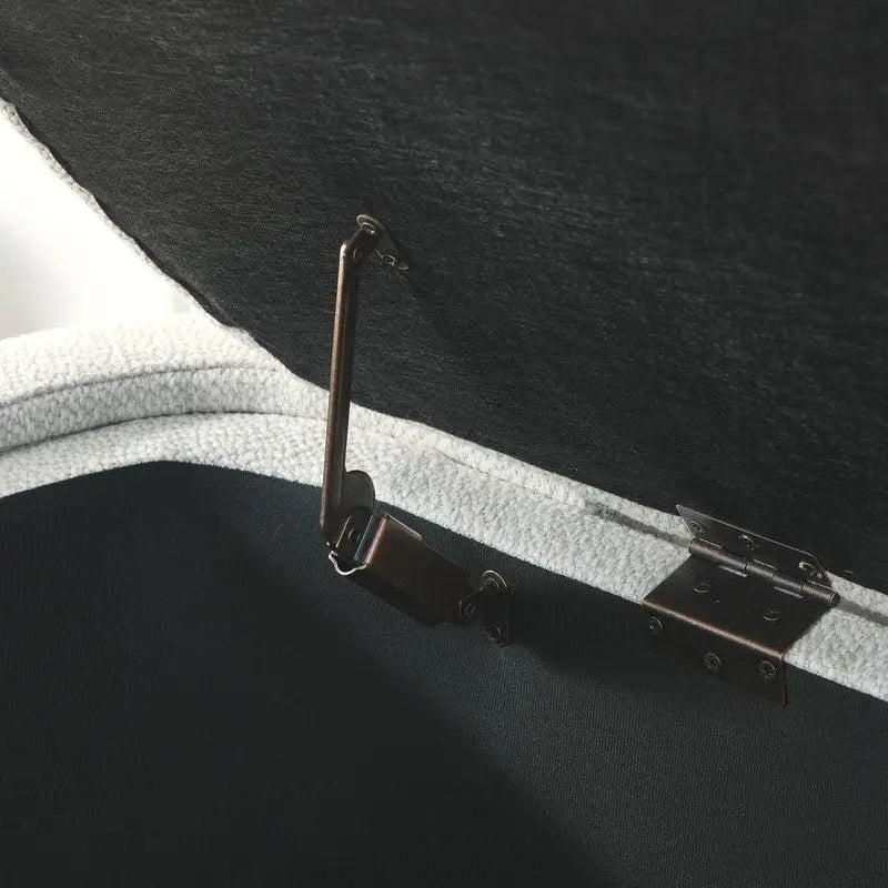 Beige Linen Upholstered Storage Bench with Turned Legs