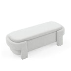 Beige Linen Upholstered Storage Bench with Turned Legs