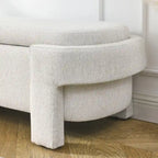 Beige Linen Upholstered Storage Bench with Turned Legs