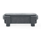 Beige Linen Upholstered Storage Bench with Turned Legs