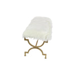 Gold Metal Bench - White Faux Fur Seat - 42" Wide - Seats 2