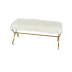 Gold Metal Bench - White Faux Fur Seat - 42" Wide - Seats 2