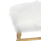 Gold Metal Bench - White Faux Fur Seat - 42" Wide - Seats 2