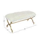 Gold Metal Bench - White Faux Fur Seat - 42" Wide - Seats 2