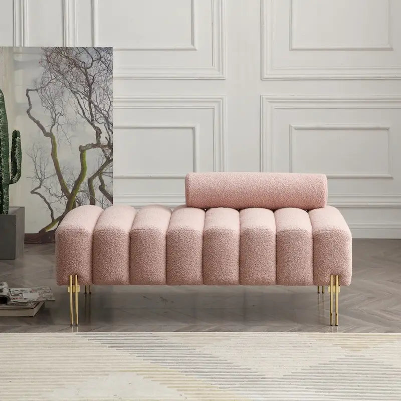 White Sherpa Upholstered Bench with Adjustable Backrest
