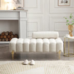 White Sherpa Upholstered Bench with Adjustable Backrest