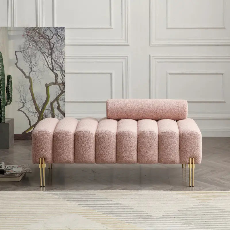 White Sherpa Upholstered Bench with Adjustable Backrest