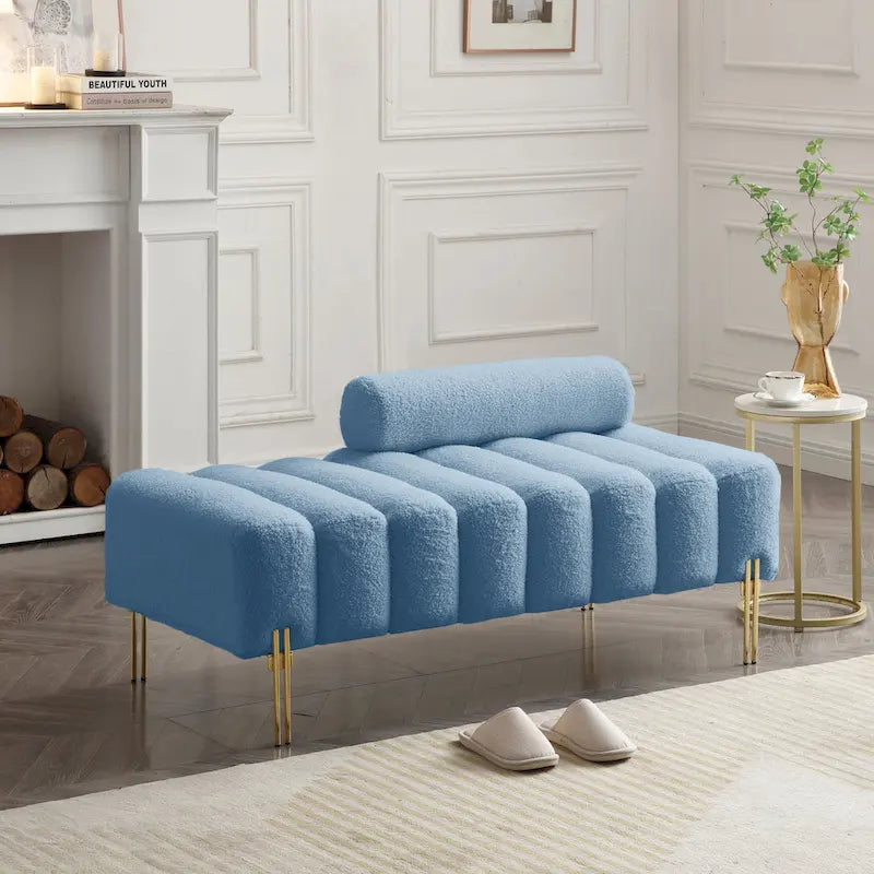 White Sherpa Upholstered Bench with Adjustable Backrest