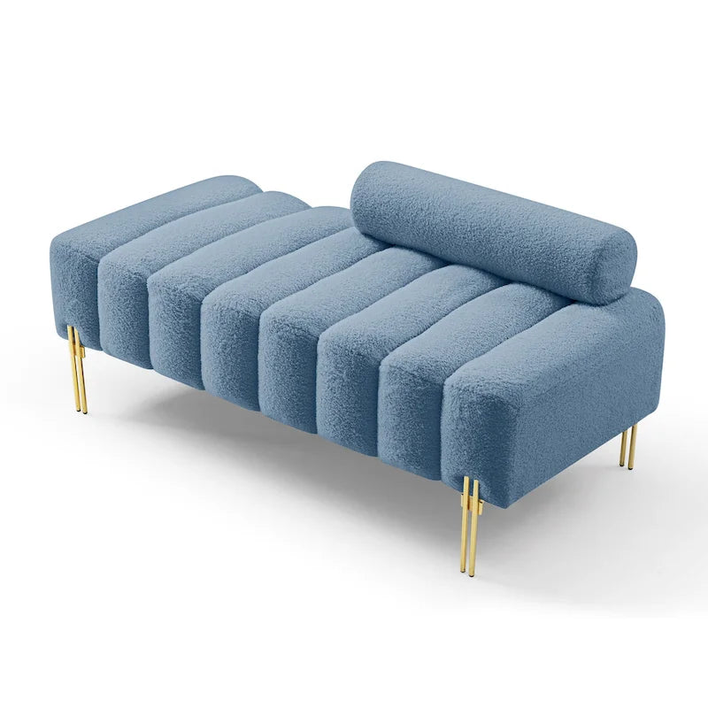 White Sherpa Upholstered Bench with Adjustable Backrest