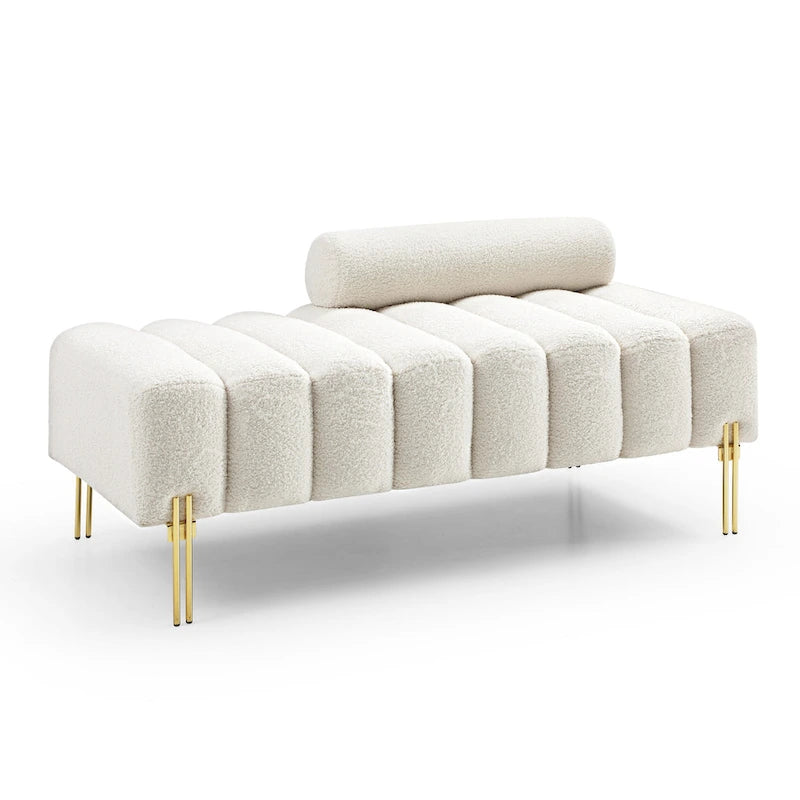 White Sherpa Upholstered Bench with Adjustable Backrest
