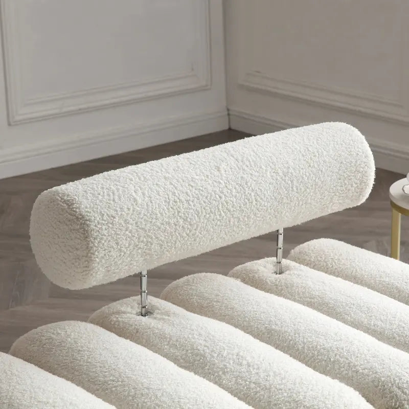 White Sherpa Upholstered Bench with Adjustable Backrest