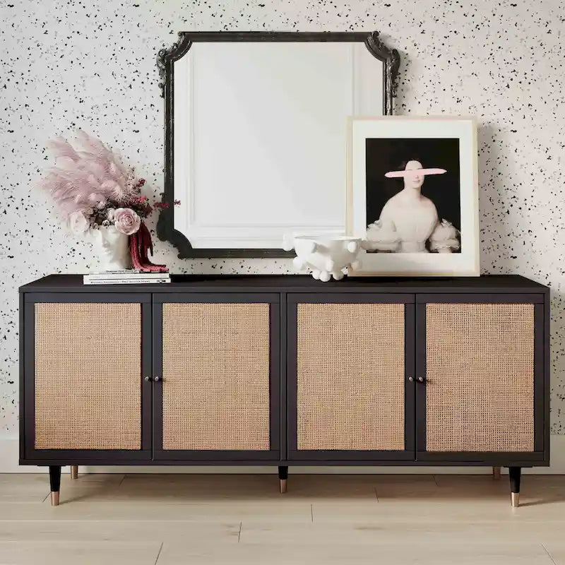 Rattan Sideboard Cabinet with Brass Details - 72" Wide - 2 Colors